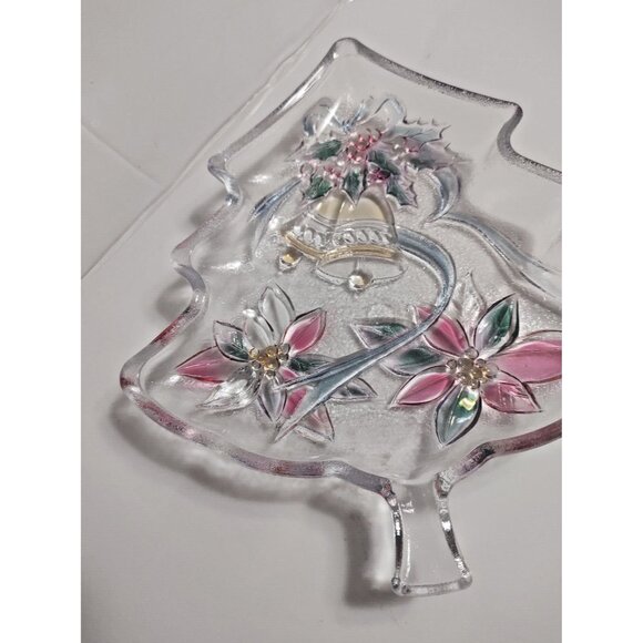 Vintage Mikasa Candy Dish Tree Shaped Poinsettia And Bells 7 1/2" x 6 3/4" - Picture 4 of 9